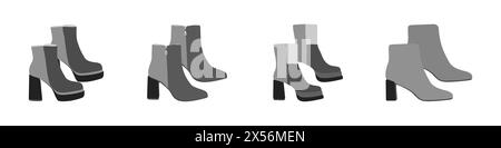 Women shoes isolated on a white background. Fashion shoes vector. Shoe logo. Set of high winter shoes vector. Vector illustration. Stock Vector