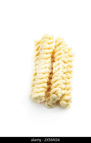 Delicious  sweet corn sticks isolated on white background Stock Photo