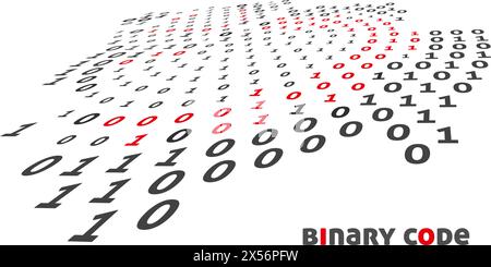 Abstract perspective binary code object by red and black ones and zeros. Vector graphics Stock Vector