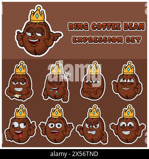 Coffee Bean Expression set. Mascot cartoon character for flavor, strain, label and packaging product. Vector Illustration Stock Vector