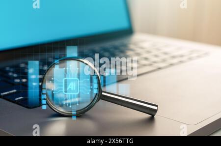 Computers and artificial intelligence. Introduction of new technologies into the digital environment. Increased efficiency functionality. Virtual assi Stock Photo