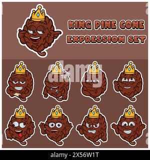 Pine Cone Expression set. Mascot cartoon character for flavor, strain, label and packaging product. Vector Illustration Stock Vector