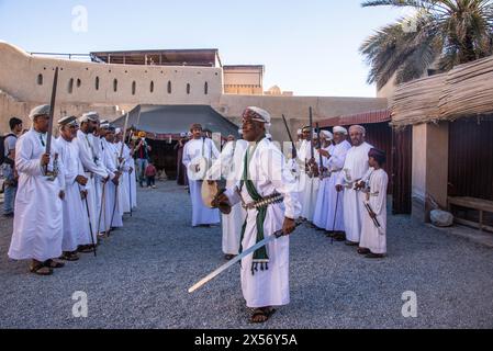 Traditional Omani sword (khanjar) dance, Nizwa, Oman Stock Photo