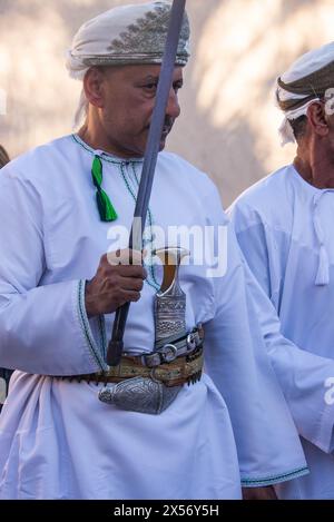 Traditional Omani sword (khanjar) dance, Nizwa, Oman Stock Photo