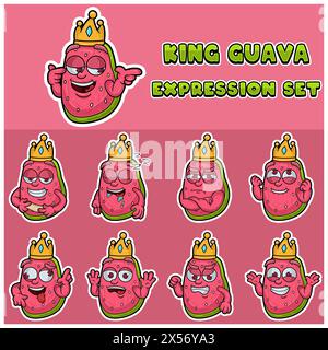 Guava Fruit Expression set. Mascot cartoon character for flavor, strain, label and packaging product. Vector Illustration Stock Vector