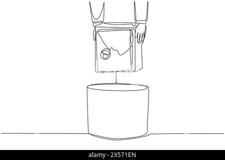 Continuous one line drawing businessman's hand throwing away broken safety box. It's no longer reliable. Replace to avoid leaking a lot of data. Wreck Stock Vector