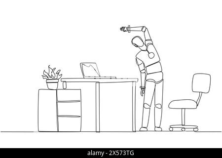 Single one line drawing of robot standing on giant symbol heart holding ...