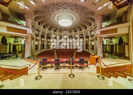 Auditorium in the Palace of the Parliament (House of the Republic), the largest administrative building in the world, Bucharest, capital of Romania Stock Photo