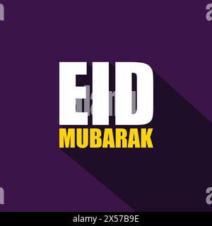 Eid Mubarak modern Typography with a long shadow on purple background to celebrate Muslim greeting holiday. Eid ul-Fitr, Eid al Adha. Islamic Stock Vector