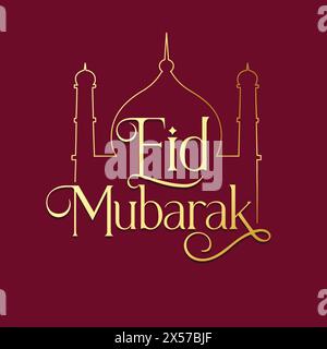 Eid Mubarak Typography and calligraphy for Muslim greeting holiday. Eid ul-Fitr, Eid al Adha. Islamic Religious holiday greeting card. Golden color Stock Vector