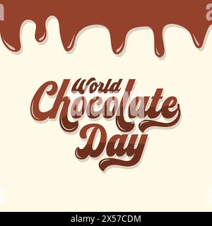 World chocolate day banner design with chocolate splash and handwritten text. Chocolate day greeting card vector logo. Modern brush ink calligraphy. Stock Vector