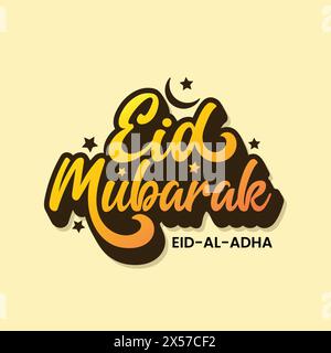 Eid Mubarak Typography and calligraphy for Muslim greeting holiday. Eid ul-Fitr, Eid al Adha. Islamic Religious holiday greeting card. Hand drawn Stock Vector