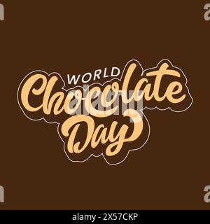 World chocolate day handwritten typography isolated on brown color background. Chocolate day calligraphy logo for greeting card, poster, postcard Stock Vector