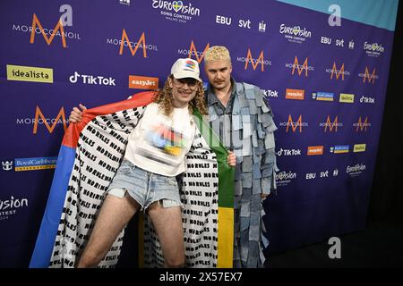 MALMÖ, SWEDEN 20240507Windows95man representing Finland with the song “No rules!” at the press conference for the entries that progressed to the final Stock Photo