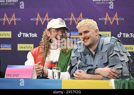 MALMÖ, SWEDEN 20240507Windows95man representing Finland with the song “No rules!” at the press conference for the entries that progressed to the final Stock Photo