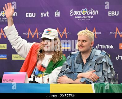 MALMÖ, SWEDEN 20240507Windows95man representing Finland with the song “No rules!” at the press conference for the entries that progressed to the final Stock Photo