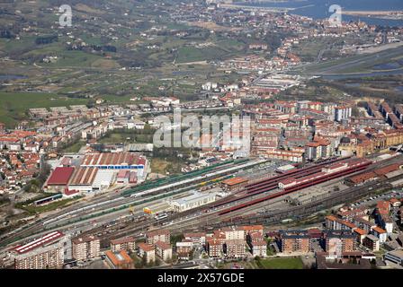 Train station, Irun, Hondarribia in background, Gipuzkoa, Basque Country, Spain Stock Photo