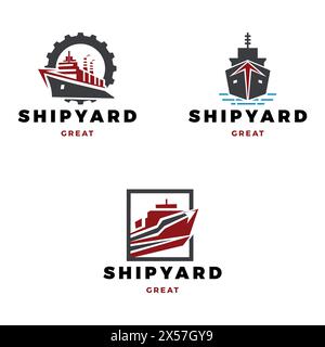 Set of Shipyard Icon Logo Design Template Stock Vector