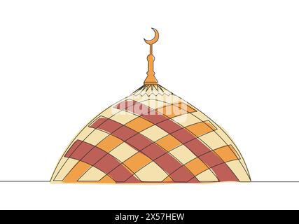 Single continuous line drawing of historical landmark mosque or masjid. Holy historical construction that use as a place of praying for Islamic person Stock Vector