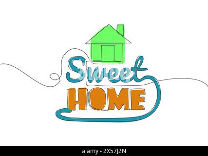 One single line drawing of motivational and inspirational lettering typography quote - Sweet Home. Calligraphic design for print, card, banner, poster Stock Vector