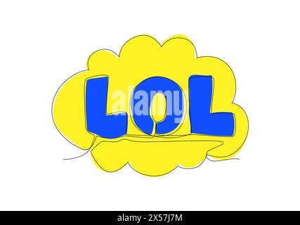 Single continuous line drawing of comical cute and funny typography quote - LOL. Calligraphic design for print, card, label, banner, poster. One line Stock Vector