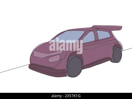 One line drawing of rally and drifting sporty sedan car. Vehicle transportation concept. Single continuous line draw design Stock Vector