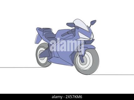 One continuous line drawing of luxury sporty motorbike for racing logo. Big sport motorcycle concept. Single line draw design vector illustration Stock Vector