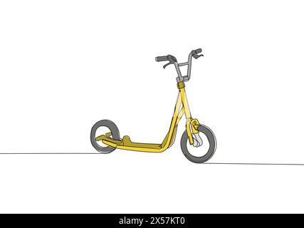 One single line drawing of kick scooter logo. Modern urban vehicle concept. Continuous line draw design vector illustration Stock Vector