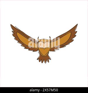 Single continuous line drawing of luxury owl bird for corporate logo identity. Company icon concept from animal shape. Dynamic one line vector draw de Stock Vector
