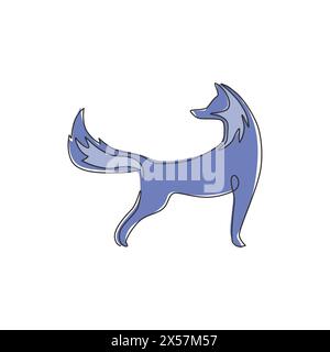 One continuous line drawing of cute fox business logo icon. Multinational company identity concept. Trendy single line graphic draw vector design illu Stock Vector