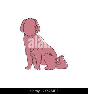 One single line drawing of simple cute puppy dog icon. Pet shop logo emblem vector concept. Dynamic continuous line draw graphic design illustration Stock Vector