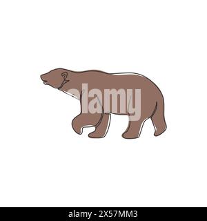 One single line drawing of cute grizzly bear for company logo identity. Business corporation icon concept from wild mammal animal shape. Modern contin Stock Vector