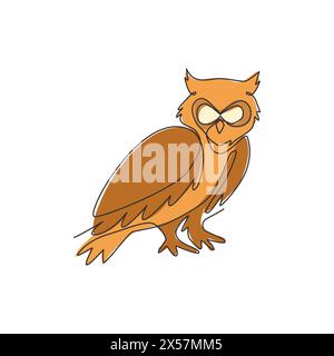 One single line drawing of elegant owl bird for company logo identity. Symbol of education, wisdom, wise, school, smart, knowledge icon concept. Conti Stock Vector