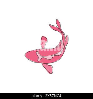 Single continuous line drawing of beautiful exotic koi fish for natural pond garden logo identity. Asian typical carp beauty fish icon concept. Dynami Stock Vector