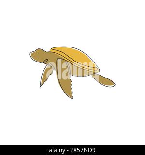 One single line drawing of big turtle for marine company logo identity. Adorable creature reptile animal mascot concept for conservation foundation. C Stock Vector