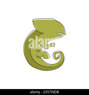 Single continuous line drawing of exotic chameleon mascot concept for reptilian zoo. Beautiful reptile animal for company logo identity. One line draw Stock Vector