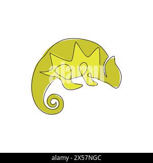 One continuous line drawing of exotic chameleon with spiral tail mascot concept for conservation national park. Rare reptile animal for company logo i Stock Vector