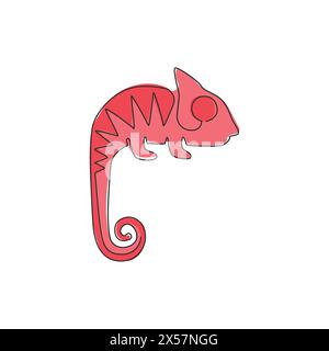 Single continuous line drawing of exotic chameleon mascot concept for reptilian zoo. Beautiful reptile animal for company logo identity. Trendy one li Stock Vector