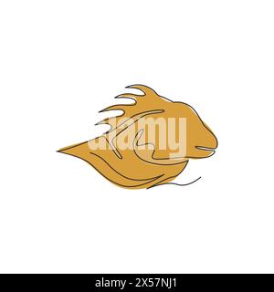 One single line drawing of exotic iguana head for company logo identity. Cute reptilian animal mascot concept for pet lover society. Modern continuous Stock Vector