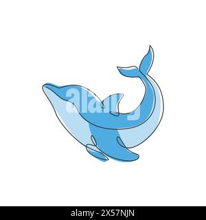 One single line drawing of cute beautiful dolphin for company logo identity. Funny beauty mammal animal mascot concept for circus icon. Modern continu Stock Vector