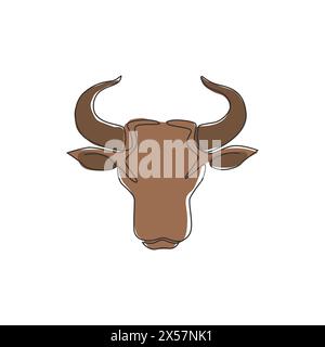 One continuous line drawing of luxury head buffalo for multinational company logo identity. Luxury bull mascot concept for energy drink. Dynamic singl Stock Vector