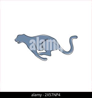 One single line drawing of jump running cheetah for hunting club logo identity. Strong leopard mascot concept for conservation park icon. Modern conti Stock Vector