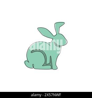 One continuous line drawing of adorable rabbit for animal lover club logo identity. Cute bunny animal mascot concept for kids doll shop icon. Trendy s Stock Vector