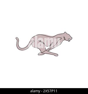 Single continuous line drawing of running cheetah for e-sport team logo identity. Leopard mascot concept for national zoo icon. Dynamic one line graph Stock Vector