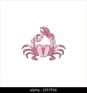 One single line drawing of cute little crab for logo identity. Healthy delicious taste seafood concept for Chinese restaurant icon. Modern continuous Stock Vector