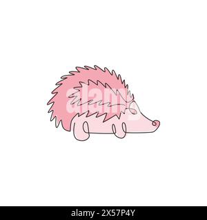 One single line drawing of adorable beauty tiny hedgehog for logo identity. Cute prickly rodent concept for national conservation park icon. Continuou Stock Vector