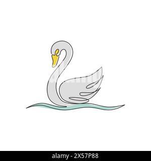 Single continuous line drawing of elegance swan for beauty cosmetic company logo identity. Cute goose animal mascot concept for luxury makeup product. Stock Vector