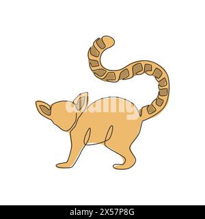 One continuous line drawing of cute lemur with long ring tailed for logo identity. Marsupial animal mascot concept for national zoo icon. Dynamic sing Stock Vector