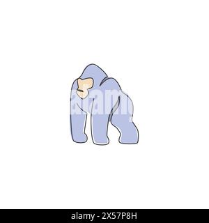 One continuous line drawing of gorilla for national park logo identity. Ape primate animal portrait mascot concept for conservation forest icon. Singl Stock Vector