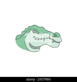 One single line drawing of scary head river swamp alligator for logo identity. Reptile animal crocodile concept for national zoo icon. Modern continuo Stock Vector